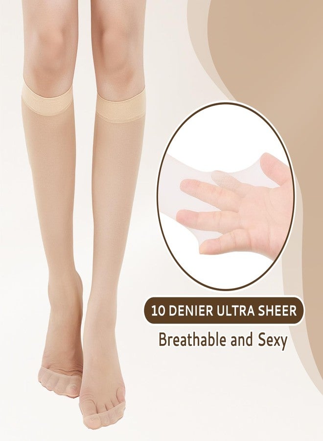 Dfqsofd 12 Pairs Knee High Stockings for Women, 10D Nylon Sheer Knee High Socks Elastic Fine Sheer Socks with Reinforced Toes(Black+Beige) - Image 2
